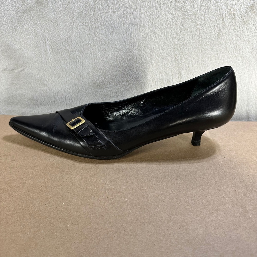 Cole Haan City Pumps Women 10B Black Leather Pointed Toe Kitten Heel Italy